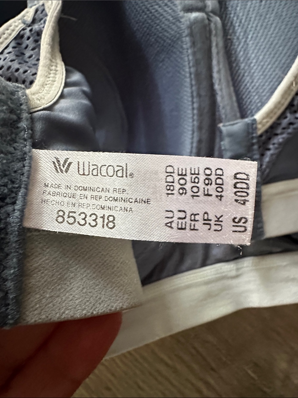 Wacoal contour underwire convertible Sports Bra blue with gray Trim size 40DD - Picture 2 of 14